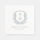 Crest Dusty Blue Monogram Huwelijk Elegant Servet (Voorkant)