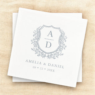 Crest Dusty Blue Monogram Huwelijk Elegant Servet