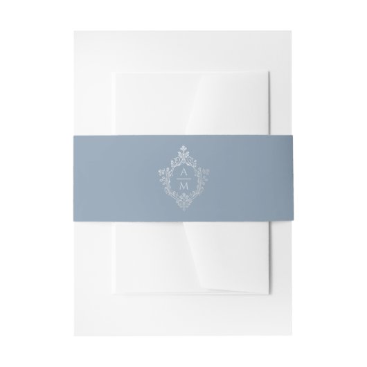 Crest Dusty Blue Silver Elegant  Monogram Uitnodigingen Wikkel (Voorkant Voorbeeld)