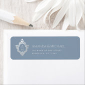 Crest Dusty Blue Wedding Monogram Elegant  Etiket (Insitu)