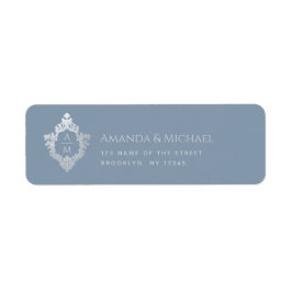 Crest Dusty Blue Wedding Monogram Elegant  Etiket