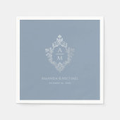 Crest Dusty Blue Wedding Monogram Elegant Servet (Voorkant)