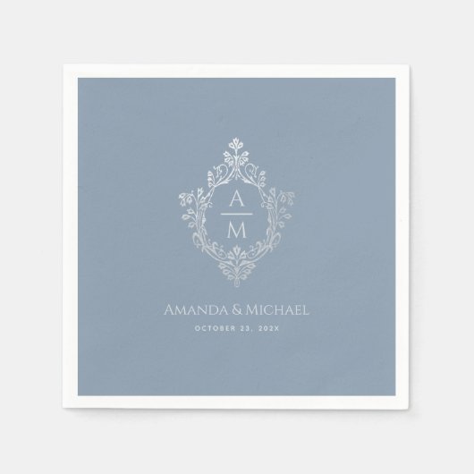 Crest Dusty Blue Wedding Monogram Elegant  Servet (Voorkant)