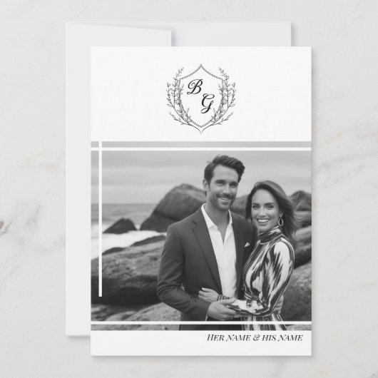  Crest elegante monogram foto bruiloft Kaart (Voorkant)