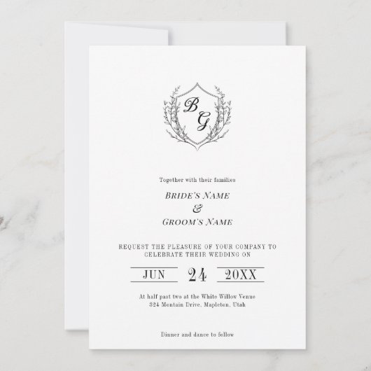  Crest elegante monogram foto bruiloft Kaart (Achterkant)