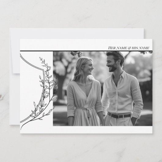  Crest elegante zwart-wit foto bruiloft Kaart (Voorkant)