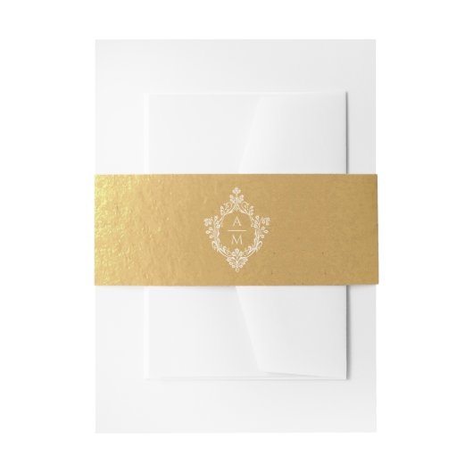 Crest Faux Goud Folie Ivoren Trouw Monogram  Uitnodigingen Wikkel (Voorkant Voorbeeld)