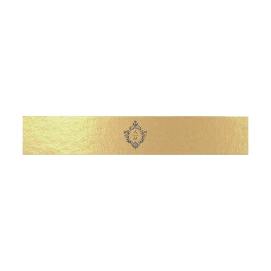 Crest Faux Gouden Folie Marine Blauw Monogram Luxe Uitnodigingen Wikkel (Vlak)