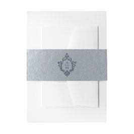 Crest Faux Zilver Folie Vintage Monogram Navy Blau Uitnodigingen Wikkel