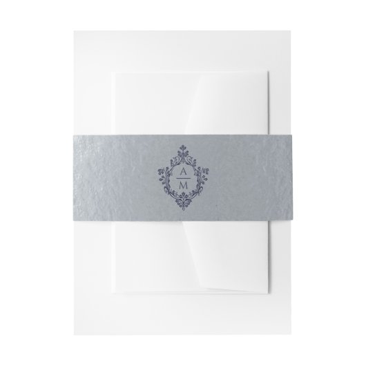 Crest Faux Zilverfolie  Monogram Navy Blauw Uitnodigingen Wikkel (Voorkant Voorbeeld)