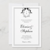 Crest Franse Bow Monogram Alles in één bruiloft Kaart (Voorkant)