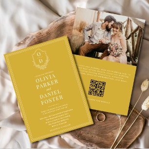 Crest Gold Champagne QR Code Foto Huwelijk Kaart
