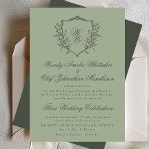  Crest Green Olive op Sage Monogram Huwelijk