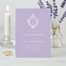 Crest Lavender Elegant Trouw Monogram Formeel Kaart