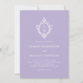 Crest Lavender Elegant Trouw Monogram Formeel Kaart (Voorkant)
