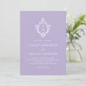Crest Lavender Elegant Trouw Monogram Formeel Kaart (Staand voorkant)
