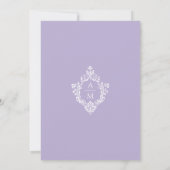Crest Lavender Elegant Trouw Monogram Formeel Kaart (Achterkant)