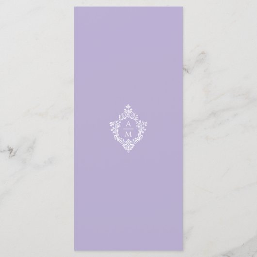 Crest Lavender Huwelijks Vintage Paars Monogram Menu (Achterkant)
