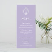 Crest Lavender Huwelijks Vintage Paars Monogram Menu (Staand voorkant)