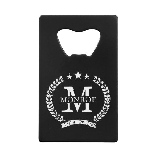  crest met aangepaste naam monogram creditkaart flessenopener (Voorkant)