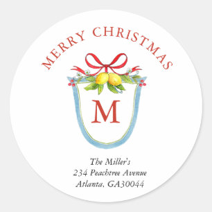 Crest met Lemons en boogmonogram kerstmis Ronde Sticker