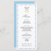 Crest met monogram Blauwe & Witte Vakantie Menu (Voorkant / Achterkant)