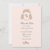 Crest met monogram floral Save the Date Kaart (Voorkant)