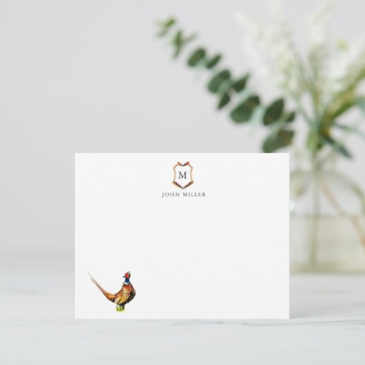 Crest met veren Monogrammen plat Bedankkaart (Staand voorkant)