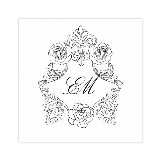 Crest Monogram Barok Botanische Bruiloft Logo Rubberstempel (Afrduk)