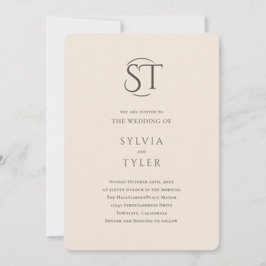 Crest Monogram Beige Typografie Bruiloft Kaart (Voorkant)