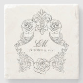  Crest Monogram Black & White Wedding Logo Stenen Onderzetter (Voorkant)