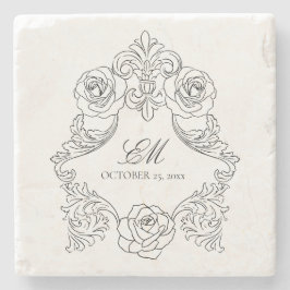  Crest Monogram Black & White Wedding Logo Stenen Onderzetter