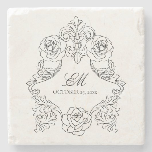  Crest Monogram Black & White Wedding Logo Stenen Onderzetter (Voorkant)