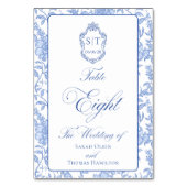 Crest Monogram Blauw Bloemschrift Acht Kaart (Voorkant)