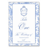 Crest Monogram Blauw Bloemschrift Eén Kaart (Voorkant)
