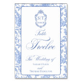Crest Monogram Blauw Bloemschrift Twaalf Kaart (Voorkant)