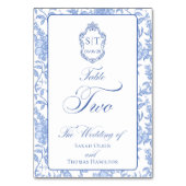 Crest Monogram Blauw Bloemschrift Twee Kaart (Voorkant)