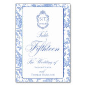 Crest Monogram Blauw Bloemschrift Vijftien Kaart (Voorkant)