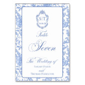 Crest Monogram Blauw Bloemschrift Zeven Kaart (Voorkant)