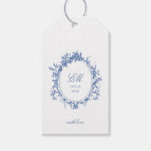 Crest Monogram Blauw Chinoiserie Bruiloft Logo Cadeaulabel (Voorkant)