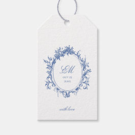 Crest Monogram Blauw Chinoiserie Bruiloft Logo Cadeaulabel