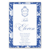Crest Monogram Blauwe Bloemrijke Script Elf 8 Name Kaart (Voorkant)