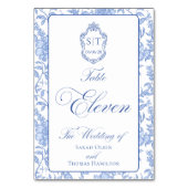 Crest Monogram Blue Floral Script Eleven Kaart (Voorkant)