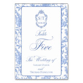 Crest Monogram Blue Floral Script Five Kaart (Voorkant)