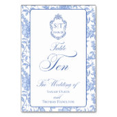 Crest Monogram Blue Floral Script TEN Kaart (Voorkant)