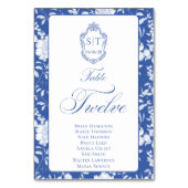 Crest Monogram Blue Floral Script Twelve 8 Names Kaart (Voorkant)