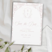Crest Monogram Blush Pink Script Save The Date