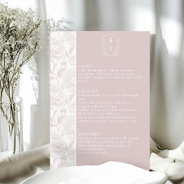 Crest Monogram Blush Pink Wedding Menu Kaart