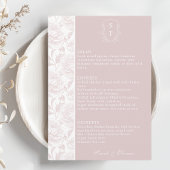 Crest Monogram Blush Pink Wedding Menu Kaart