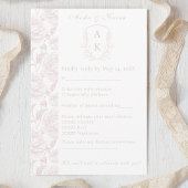 Crest Monogram Blush Pink Wedding RSVP Kaartje